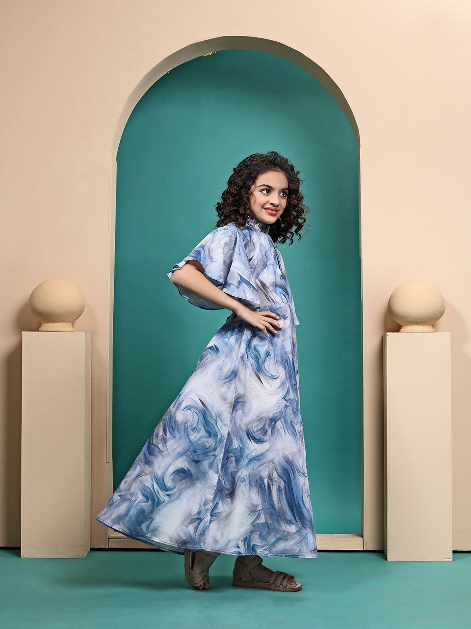 Weaving Designing Maslin shibori Printed Fit & Flare Maxi Length Dress