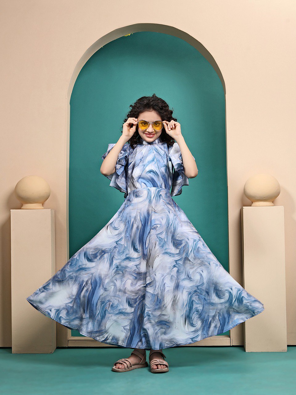 Weaving Designing Maslin shibori Printed Fit & Flare Maxi Length Dress