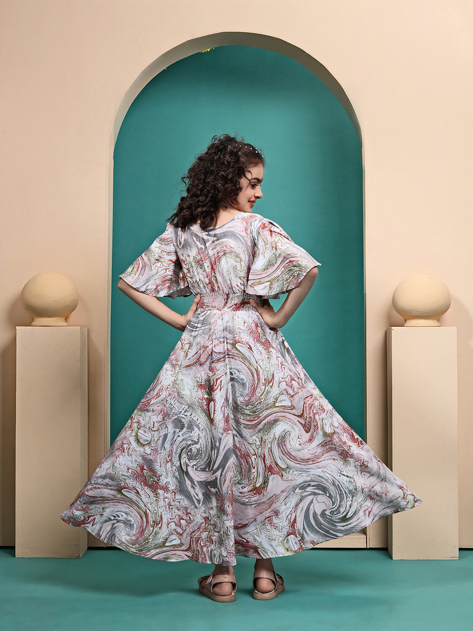 Weaving Designing Maslin shibori Printed Fit & Flare Maxi Length Dress