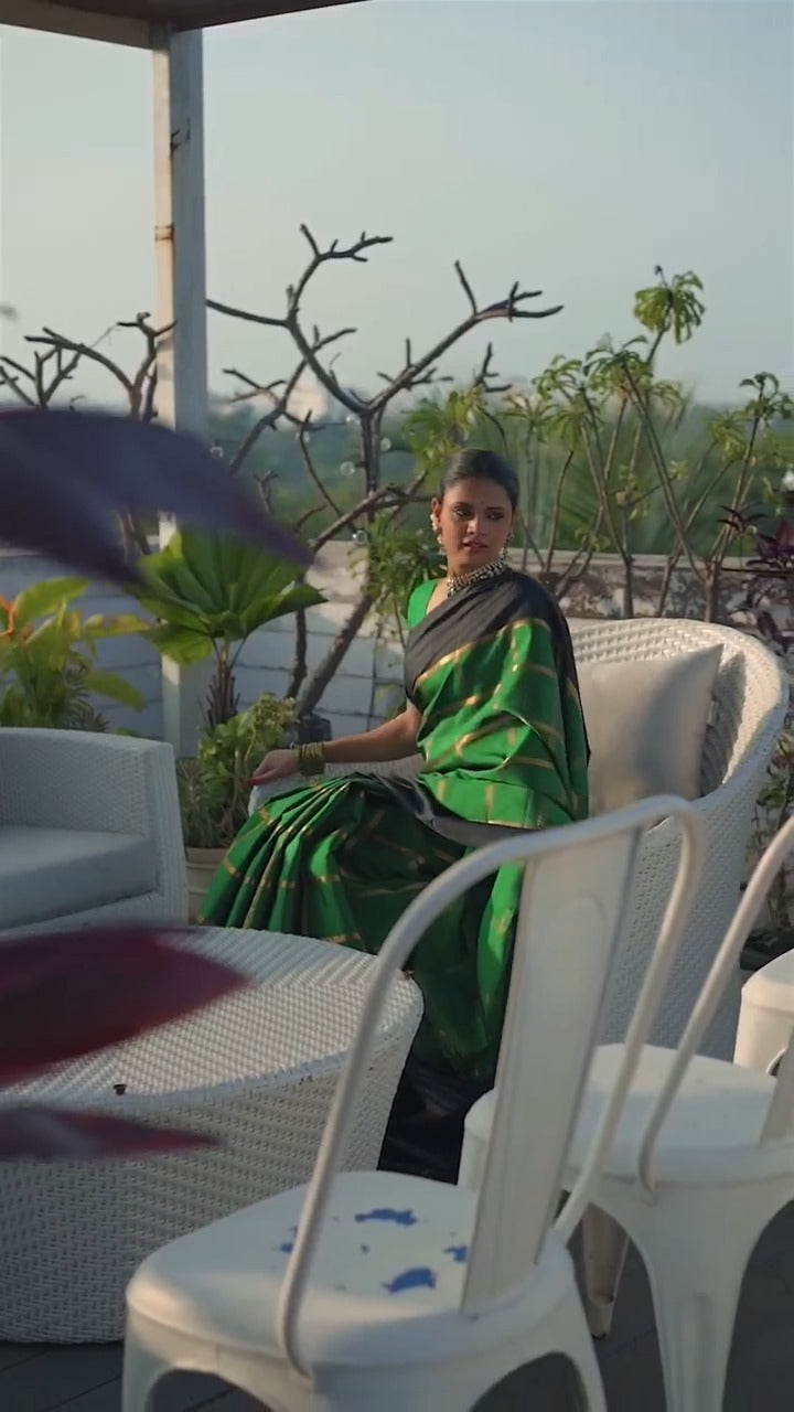 Perfect Green Banarasi Soft Silk Saree