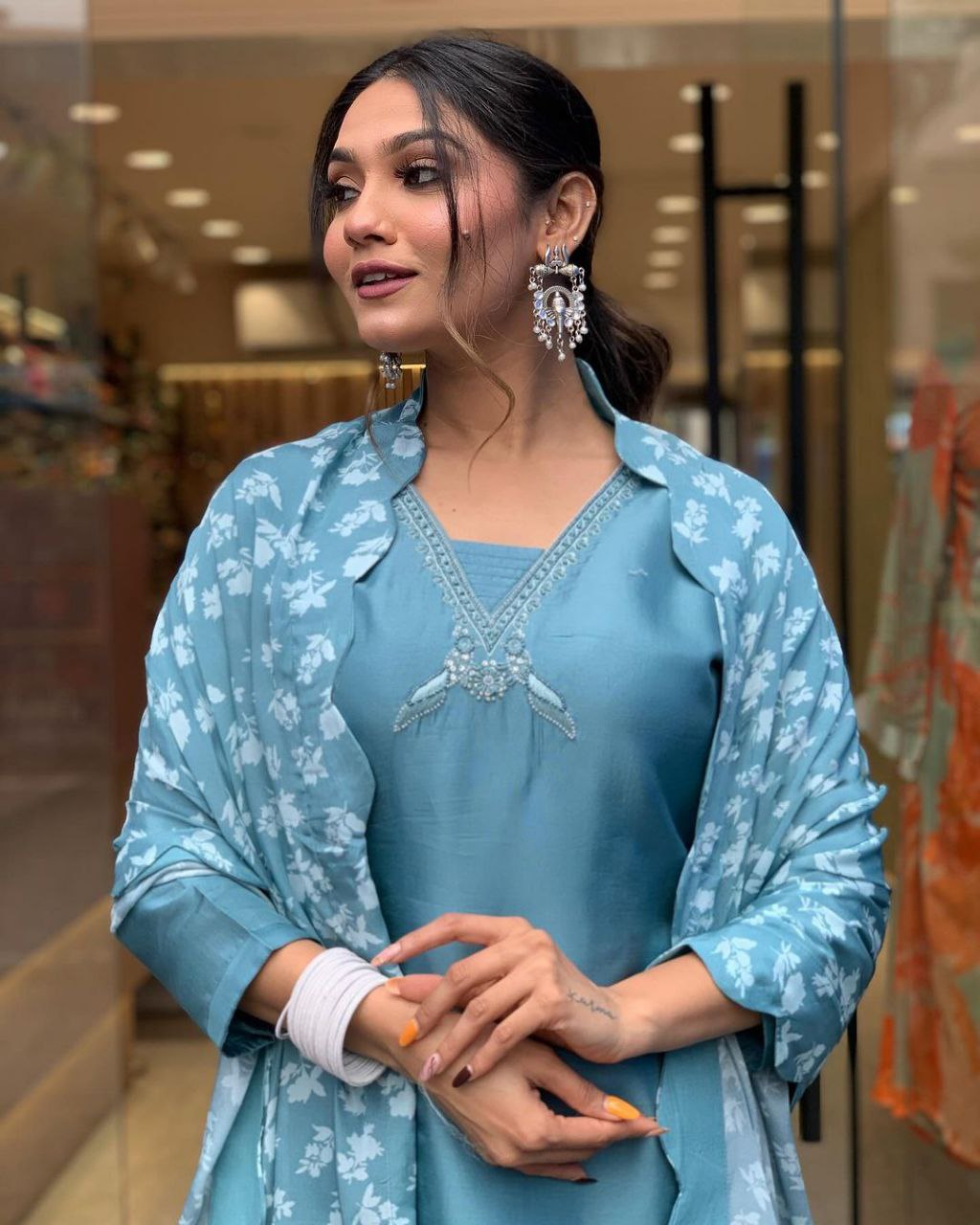 Timeless Sky Blue Beautiful Heavy Duppta Kurta Set