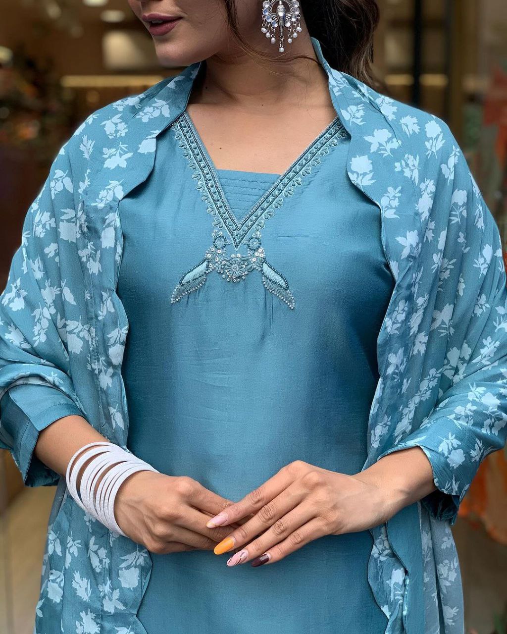 Timeless Sky Blue Beautiful Heavy Duppta Kurta Set