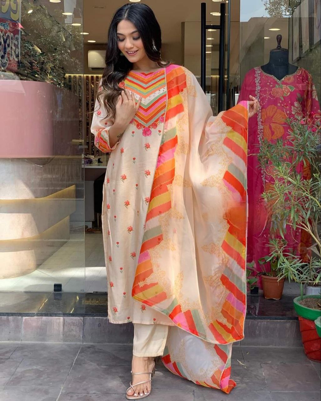 Pure Natural Crape Colorful Beautiful Design Kurta Set