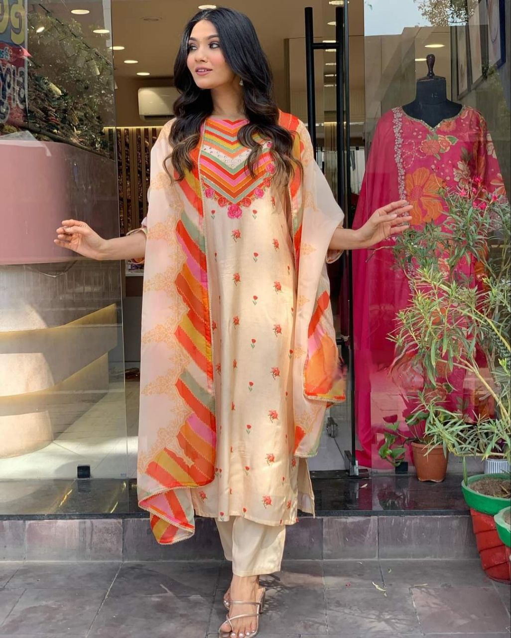 Pure Natural Crape Colorful Beautiful Design Kurta Set