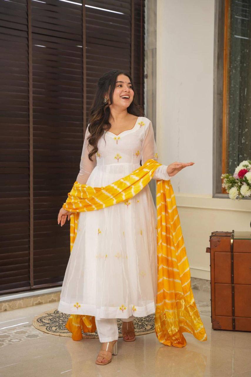 Dashing Yellow Embroidery Beautiful Work Kurta set