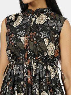 Floral Black Full Neck Sleeveless Tunics