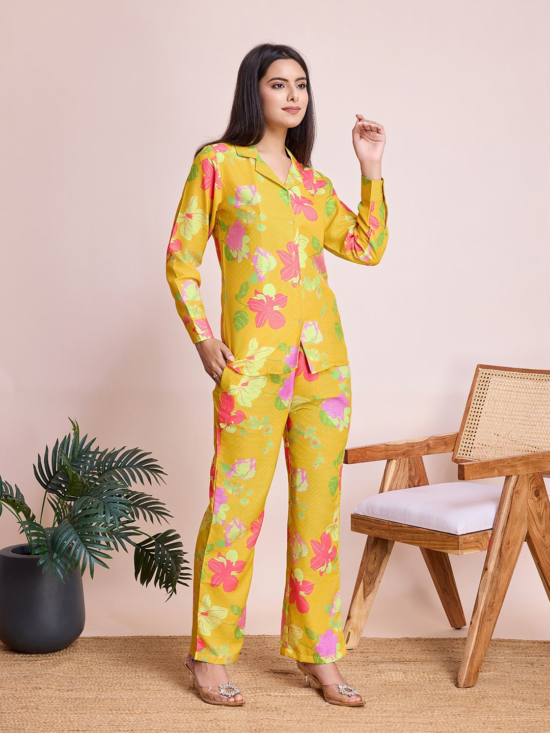 Dashing Yellow Floral Design Co-ord Set